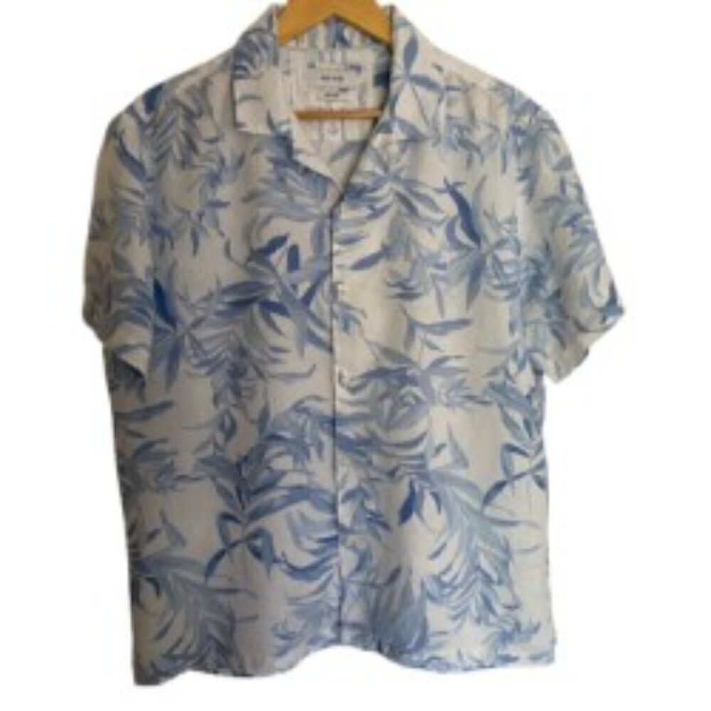 Porter & Ash Blue & White Linen Button Down Shirt Large